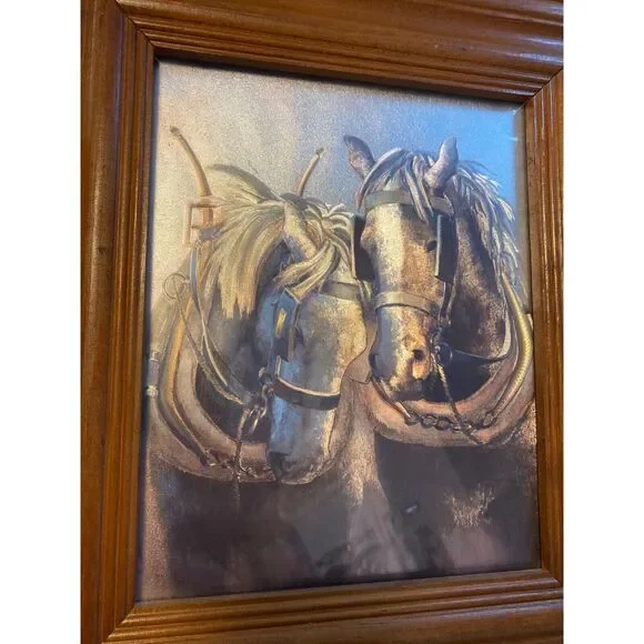 VTG Rosemary Sarah Welch Dufex Foil Print Equestrian Working Horses Wall Art 80s - Picture 2 of 9